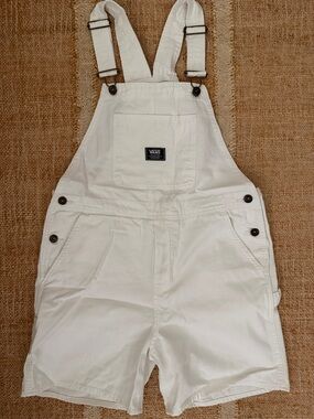 Vans White Cotton Short Overalls with Black Patch size medium